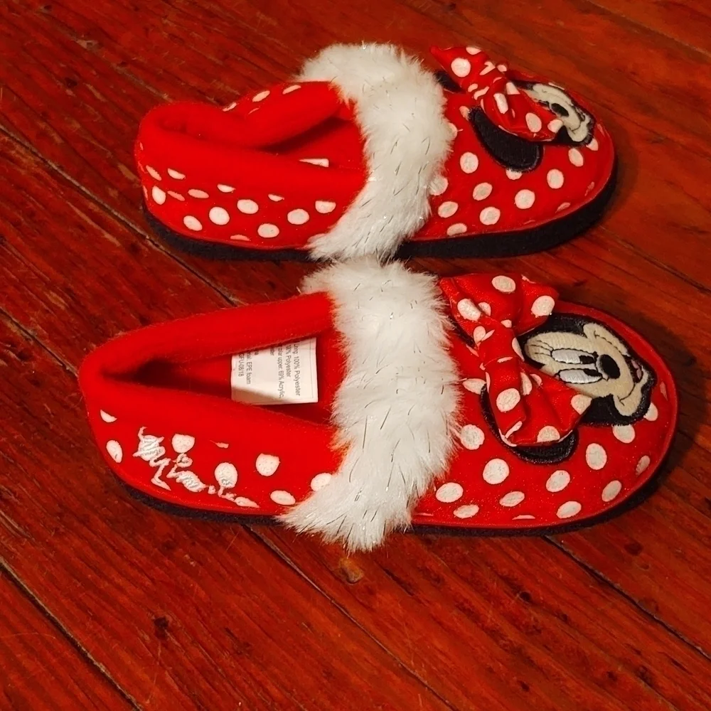 Disney Minnie Mouse Polka Dot Slippers Sz Kids S (7/8)